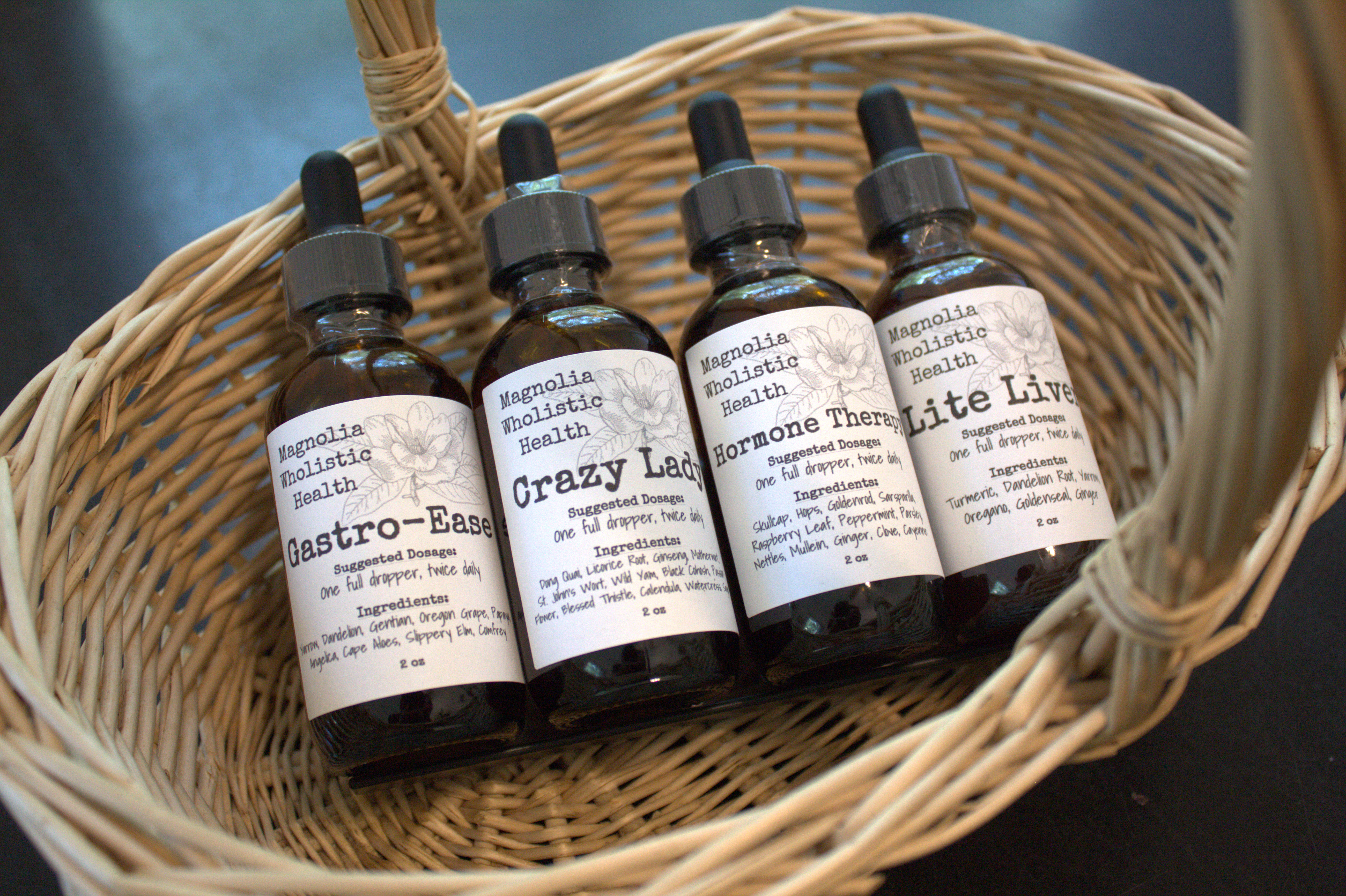 Magnolia Wholistic Health herbal remedies in a basket